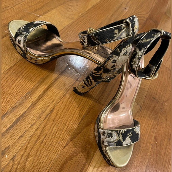 Ted Baker Platform Heels Gold/Black - Picture 3 of 4